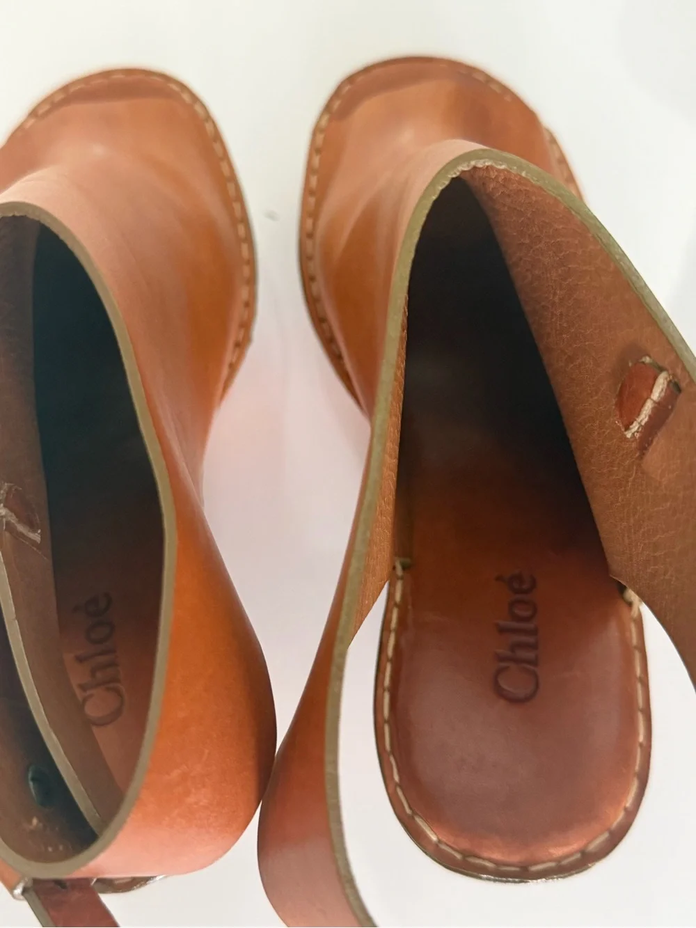 Chloé Tan‎ Leather Peep-Toe Platform Sandals